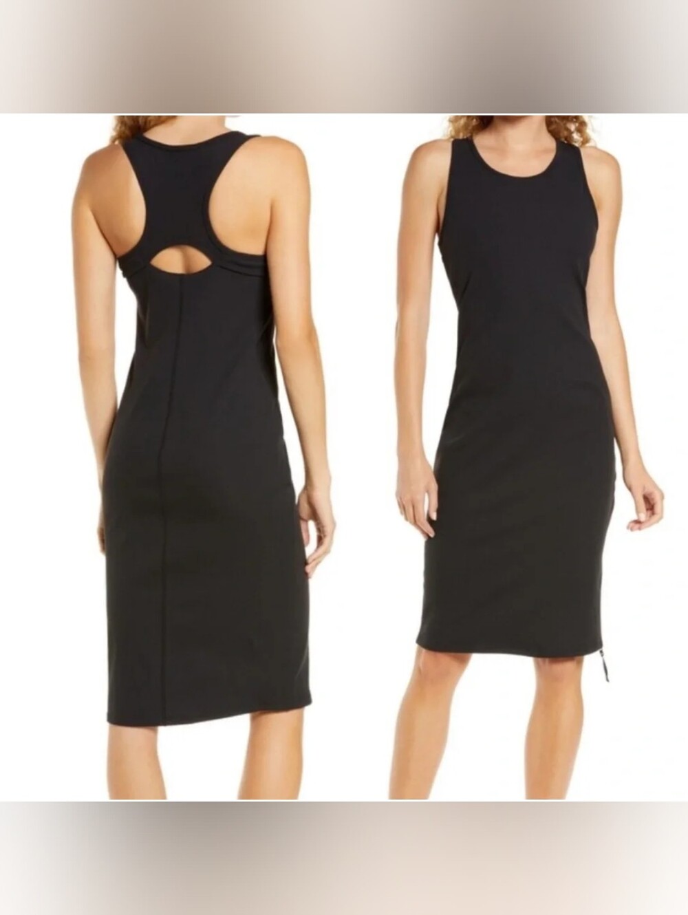 NEW! Zella Ribbed Black Sleeveless Racerback Midi Dress with Zipper Side Slit XS